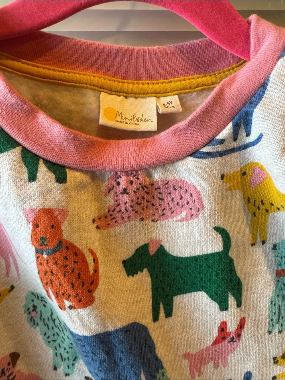 Mini Boden Dog Print Sweatshirt Dress Girls 4-5Y Colorful Puppy Pocket Dress - Picture 3 of 3